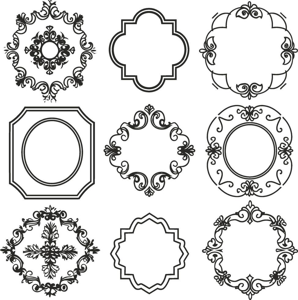 Versatile Set of Vintage Frames in Various Shapes, Classic Decorative Style on White Background for Elegant Design Projects vector