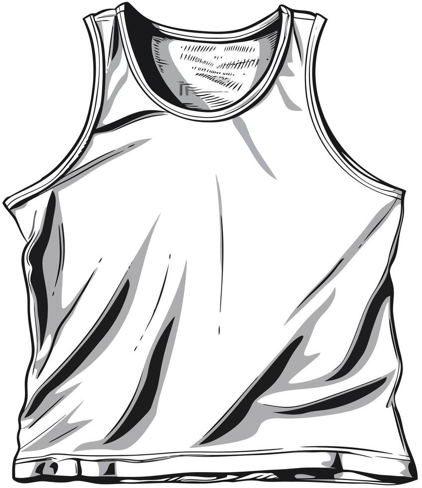 Technical Fashion Illustration of Cotton-Jersey Tank, Relaxed Fit, Wide Scoop Neckline, Sleeveless Design vector