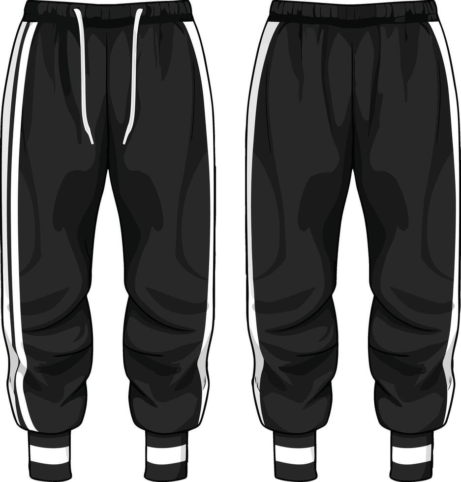 Blank Black Sweatpants Template on White Background, Front and Back Blank Black Sweatpants Template on White Background, Front and Back