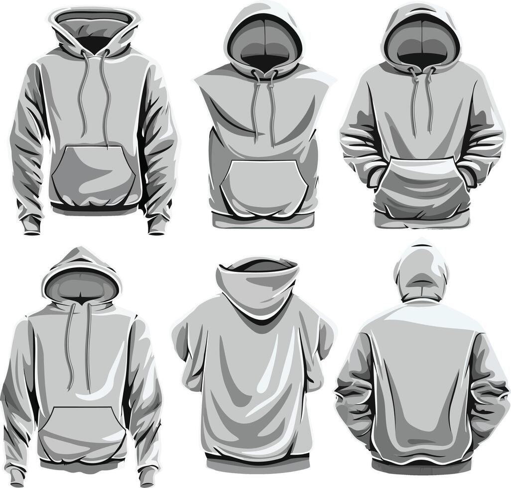 Set of White Hoodies, Front View, Flat Illustration vector