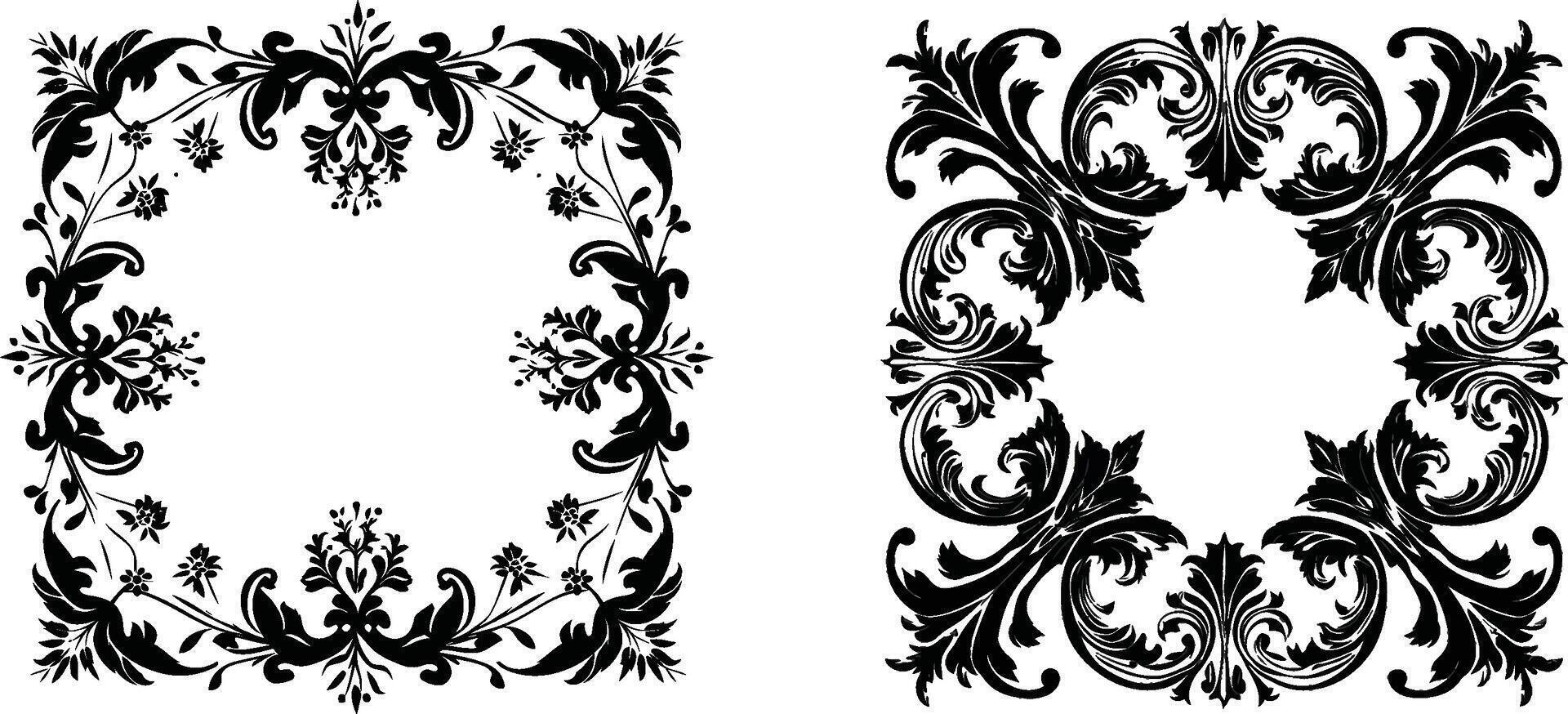 Exquisite Square Frame Set with Classic Pattern Designs, Ideal for Elegant Decorations, Invitations, and Wedding Cards vector