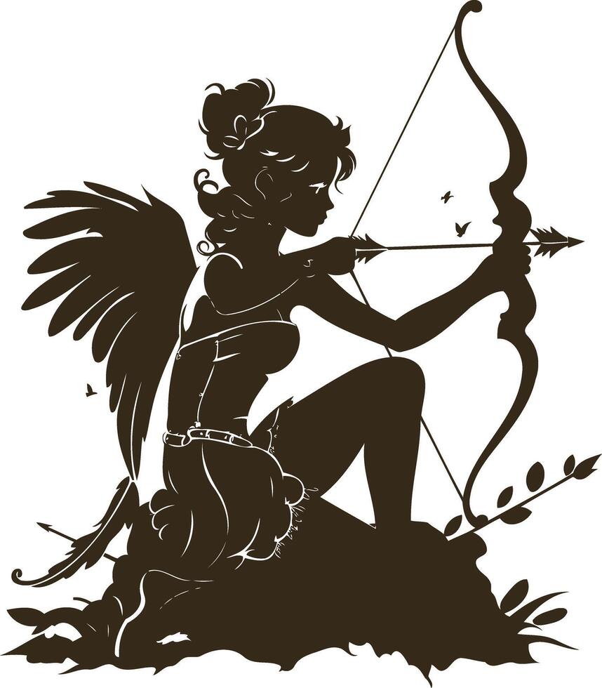 silhouette of a cupid with bow and arrow vector