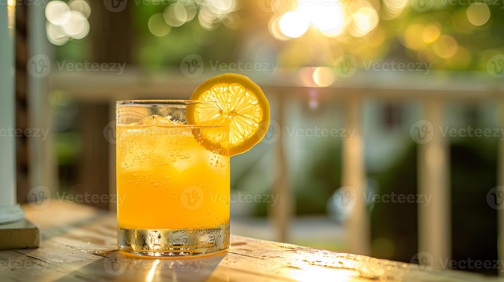 A refreshing lemonade served on a sunny porch photo