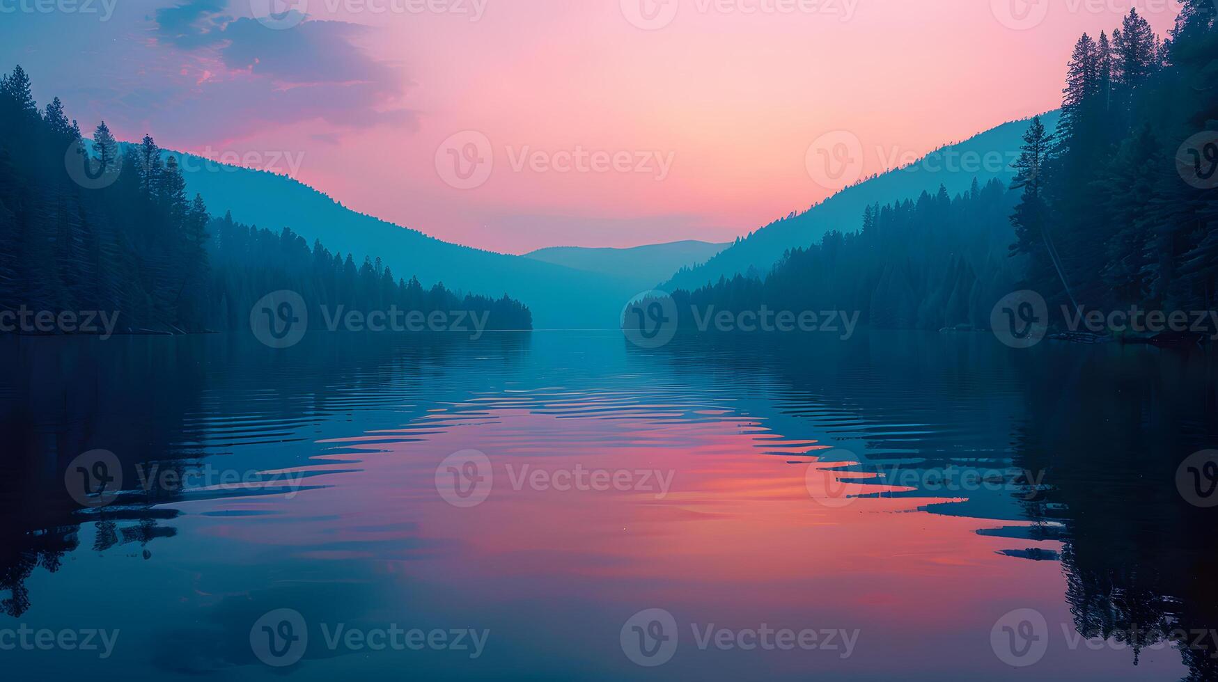 Mountain lake reflection, gradient from water to mountains photo