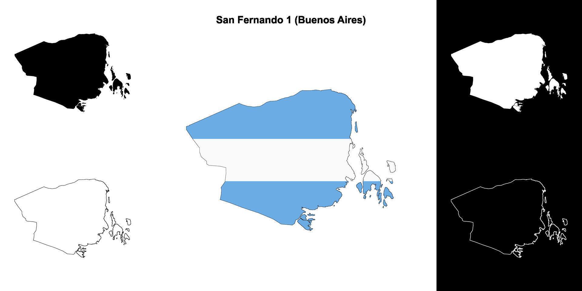 San Fernando 1 department, Buenos Aires outline map set vector