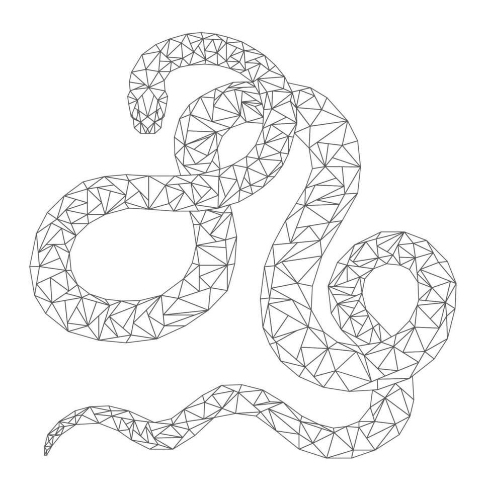 Abstract . polygonal style snake, geometric figure, long light snake. 2025 symbol zodiac Chinese year. Poly art figure animal isolated element on white background bw vector