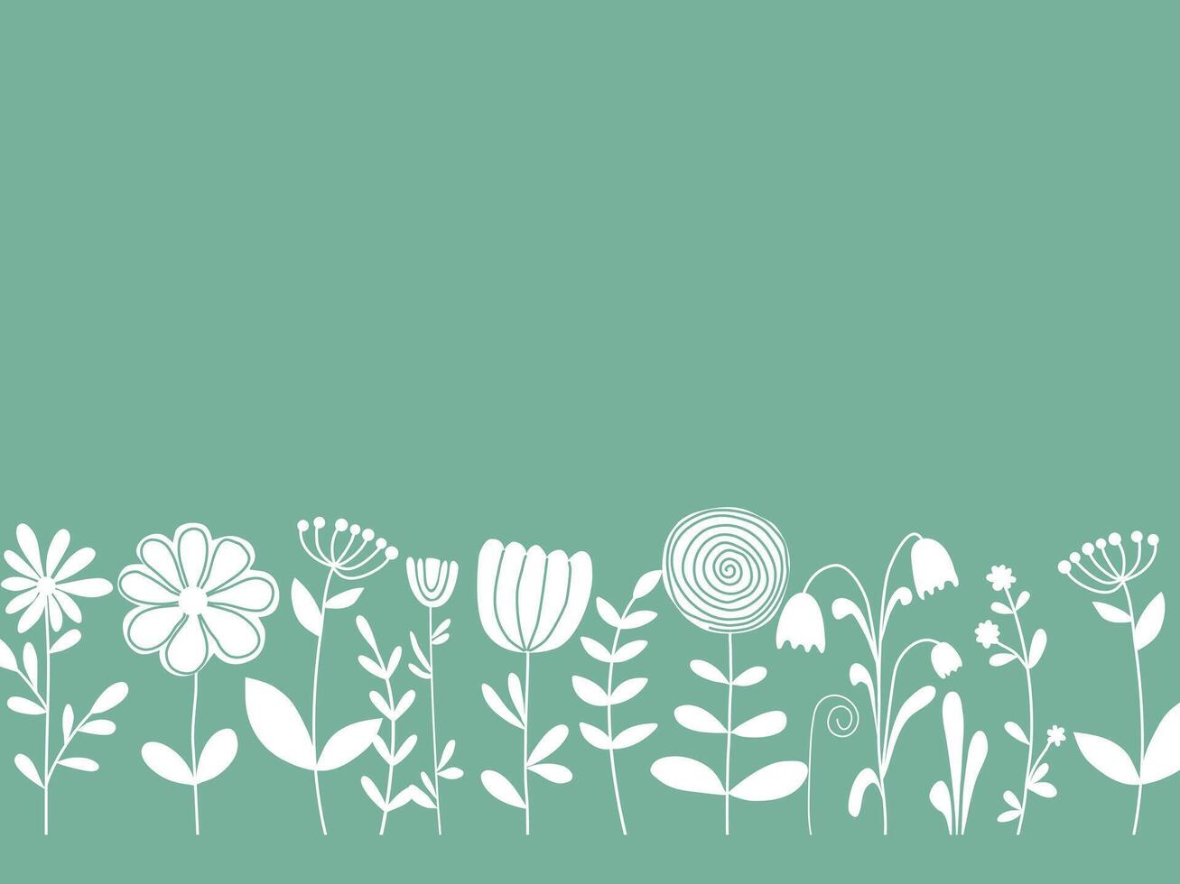 Silhouette of field wild flowers on green template background vector
