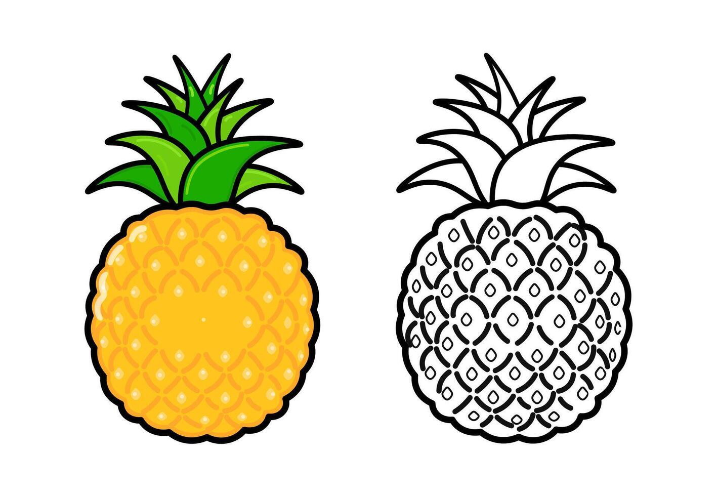 Cute Pineapple. Outline cartoon illustration for coloring book vector