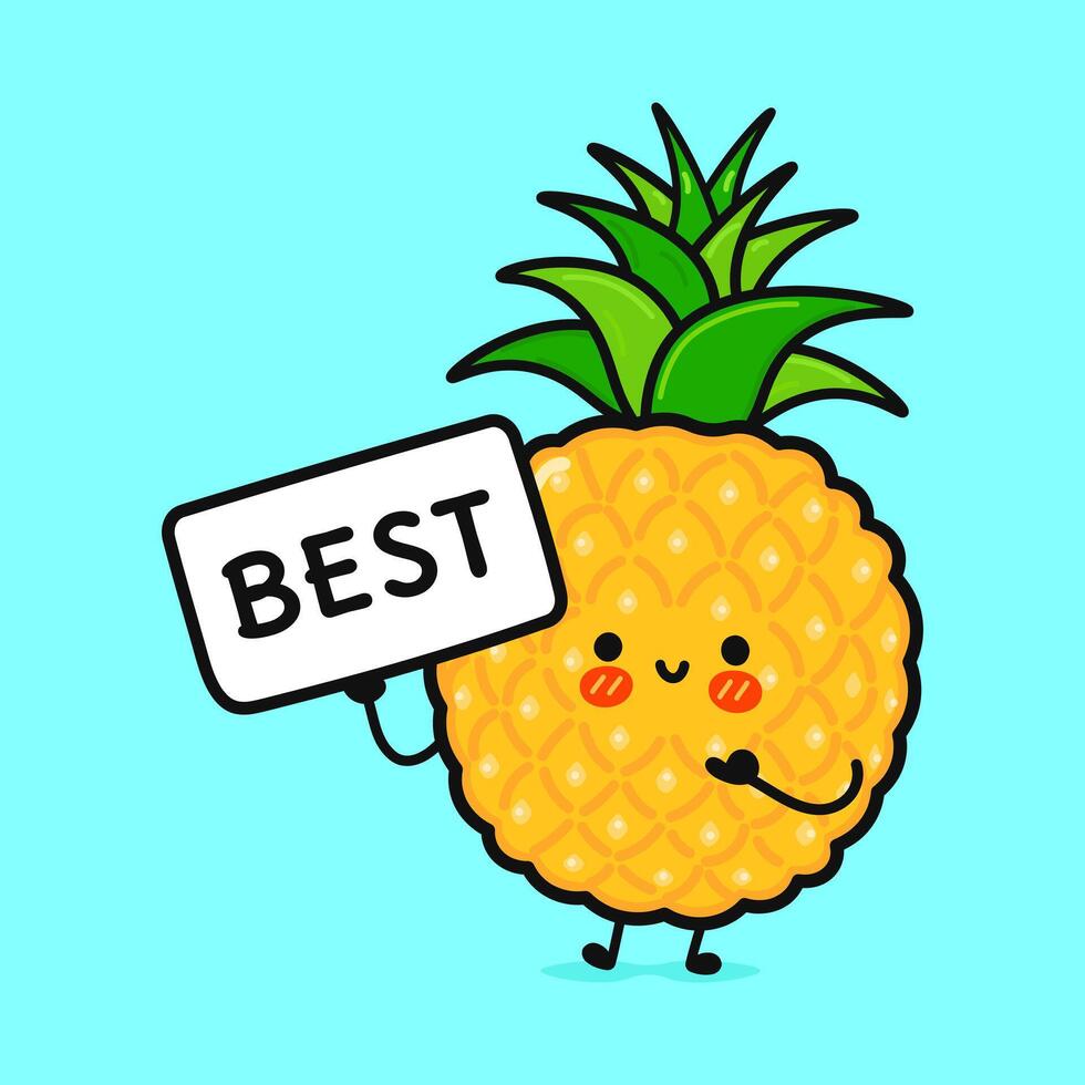 Pineapple character. hand drawn cartoon kawaii character illustration icon. Isolated on blue background. Pineapple character concept vector
