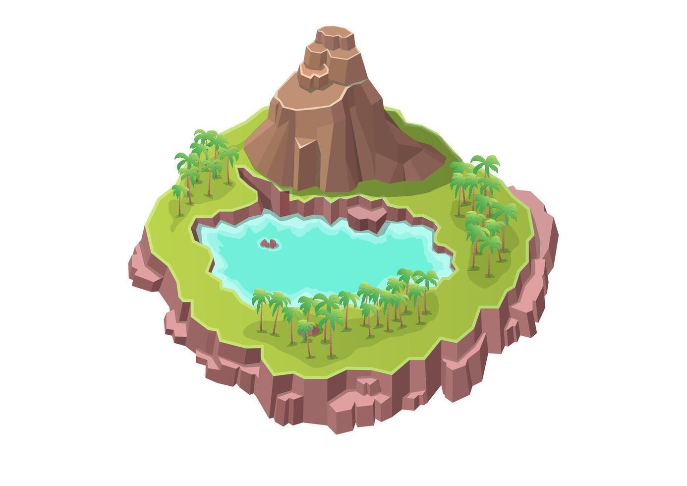 Isometric beautiful mountains with lake vector