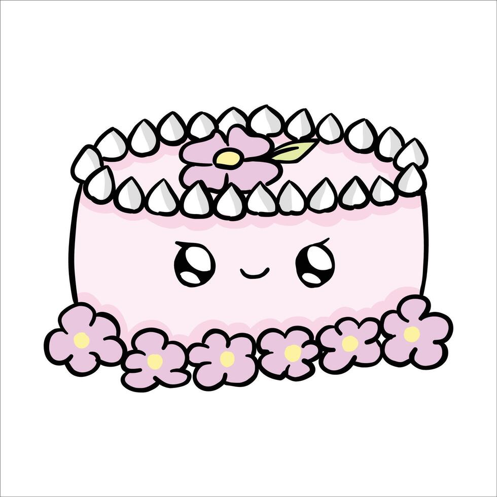 cute kawaii birthday cake chibi illustration vector