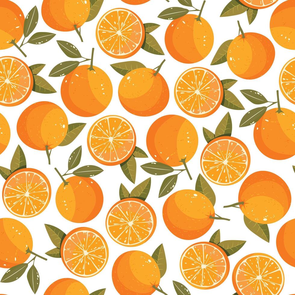 Seamless pattern with bright and juicy oranges. vector