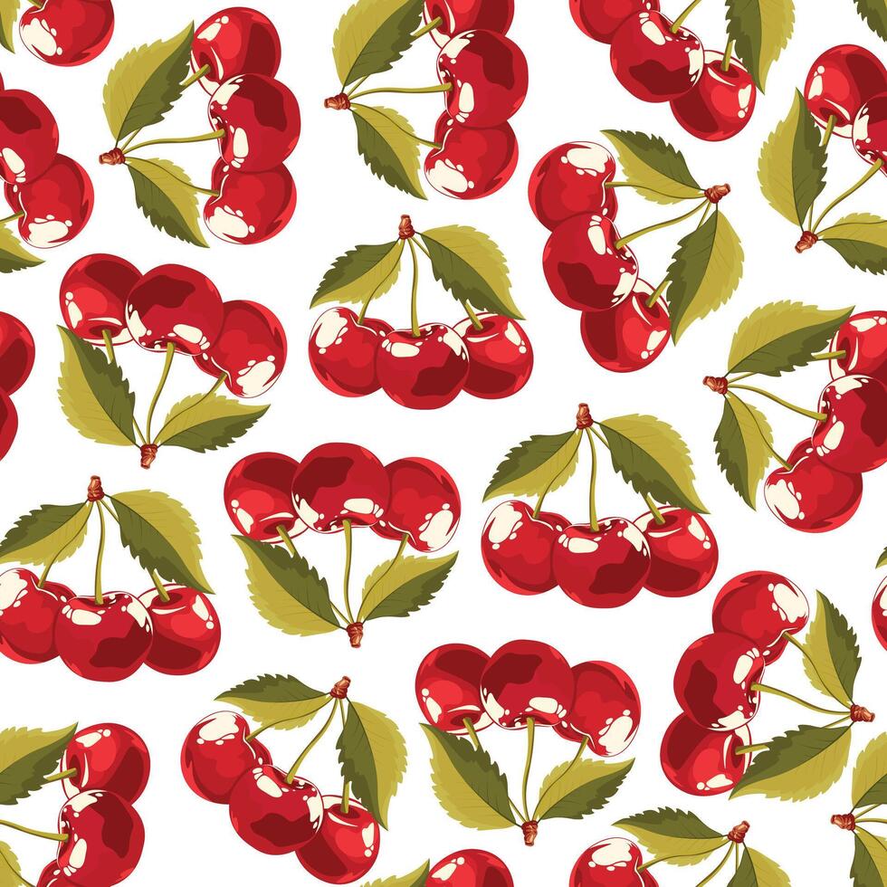 Seamless pattern with sweet red cherries. vector