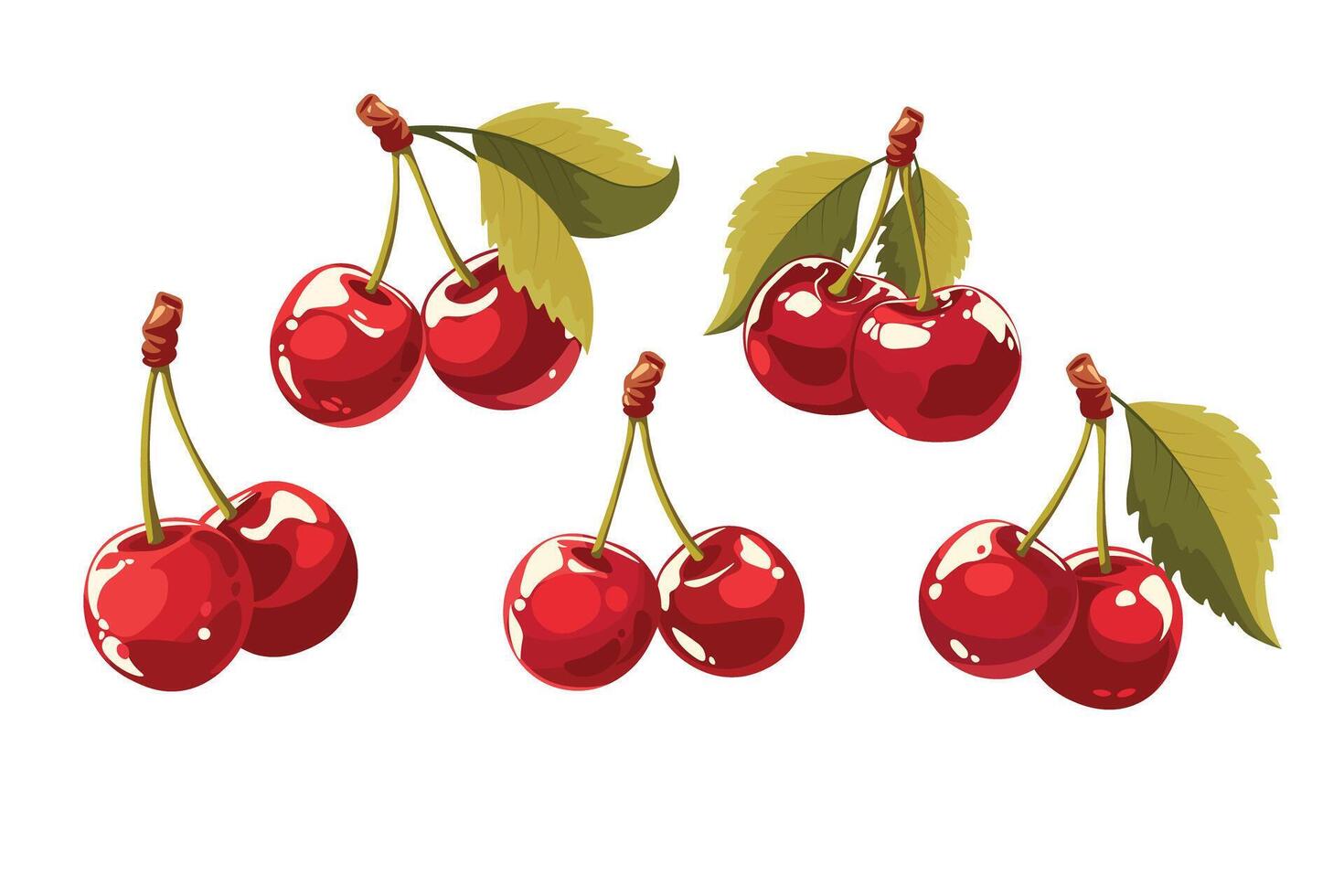 Doodle flat clipart. Sweet red realistic cherry. vector
