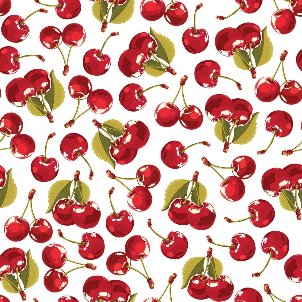 Seamless pattern with sweet red cherries. vector