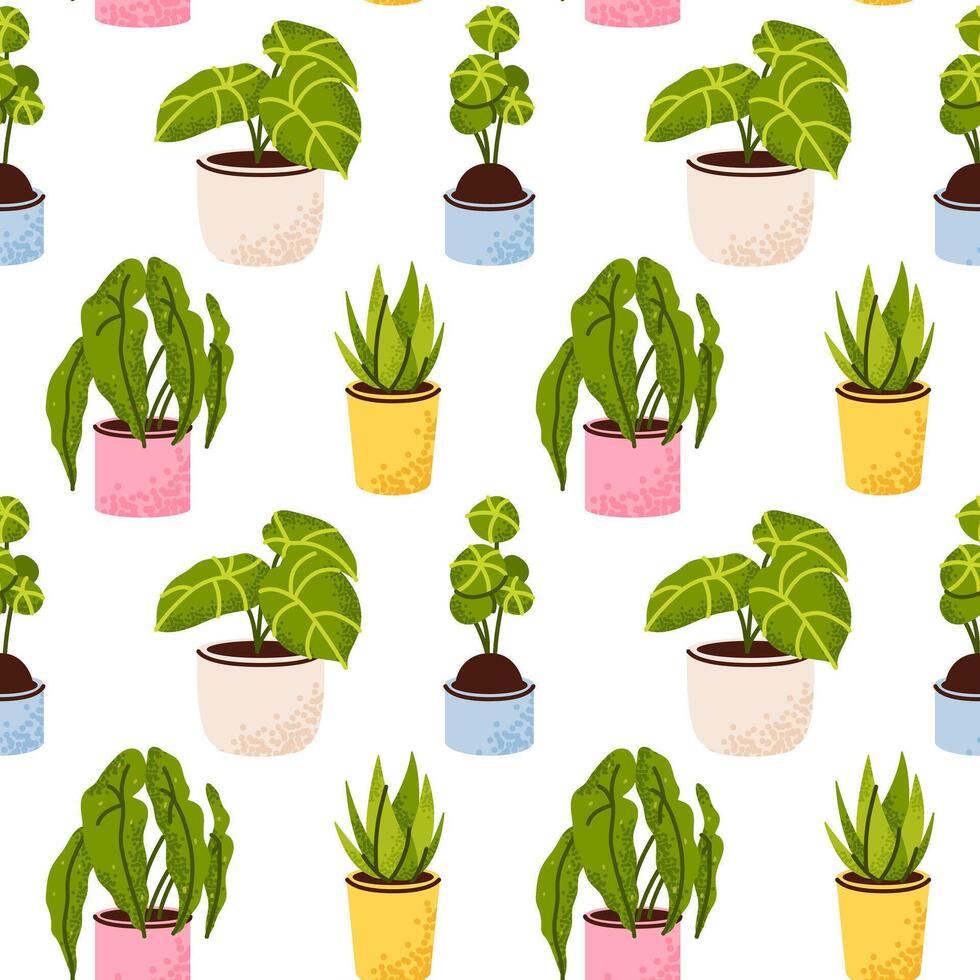 Seamless pattern of plants in pots vector