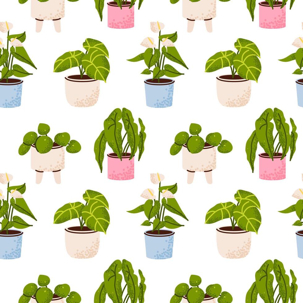 Seamless pattern of plants in pots vector