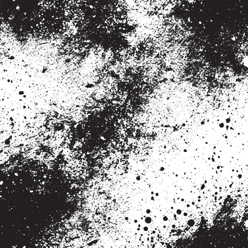A black and white grunge texture template, characterized by a dark overlay of messy dust. The distressed background is abstract, dotted, and scratched, offering a vintage noise grain effect vector