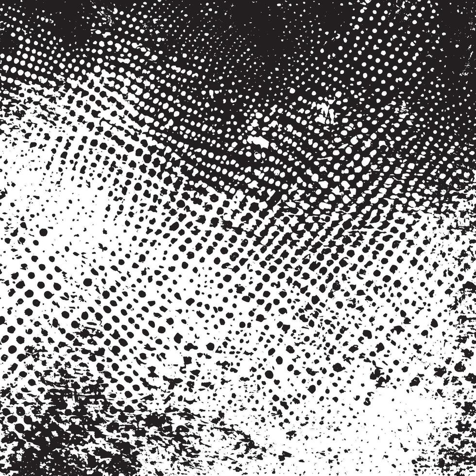 A black and white grunge texture template, characterized by a dark overlay of messy dust. The distressed background is abstract, dotted, and scratched, offering a vintage noise grain effect vector