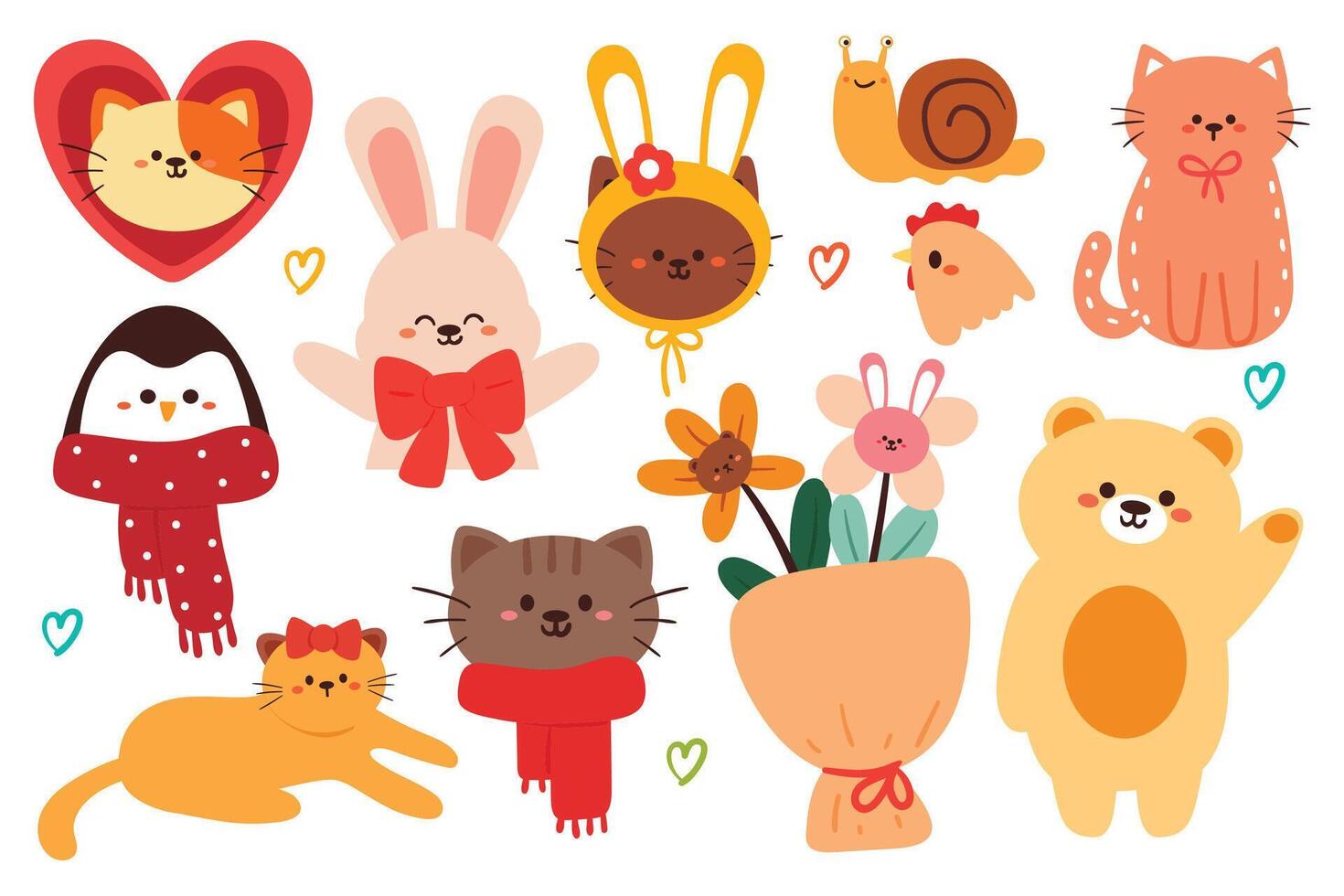 hand drawing cartoon animal sticker set. cute animal drawing, doodle set vector