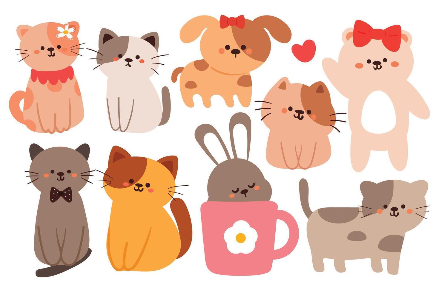 hand drawing cartoon animal sticker set. cute animal drawing, doodle set vector