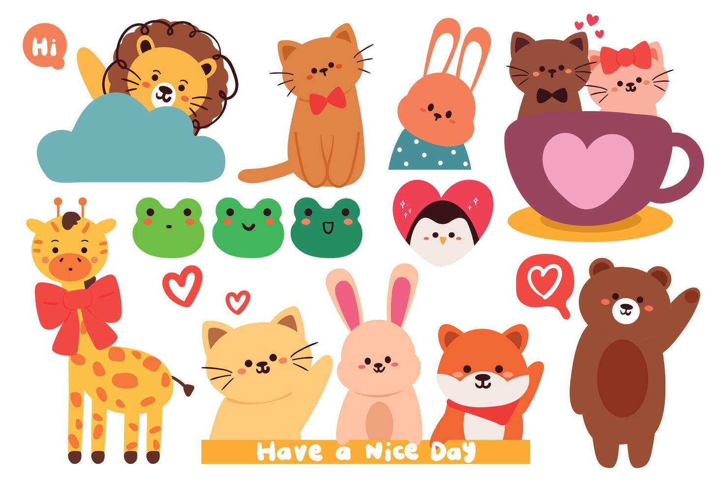 hand drawing cartoon animal sticker set. cute animal drawing, doodle set vector