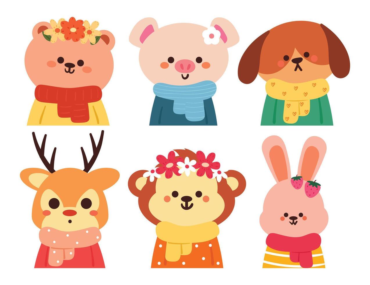 hand drawing cartoon winter animal sticker set. cute animal drawing, doodle set vector
