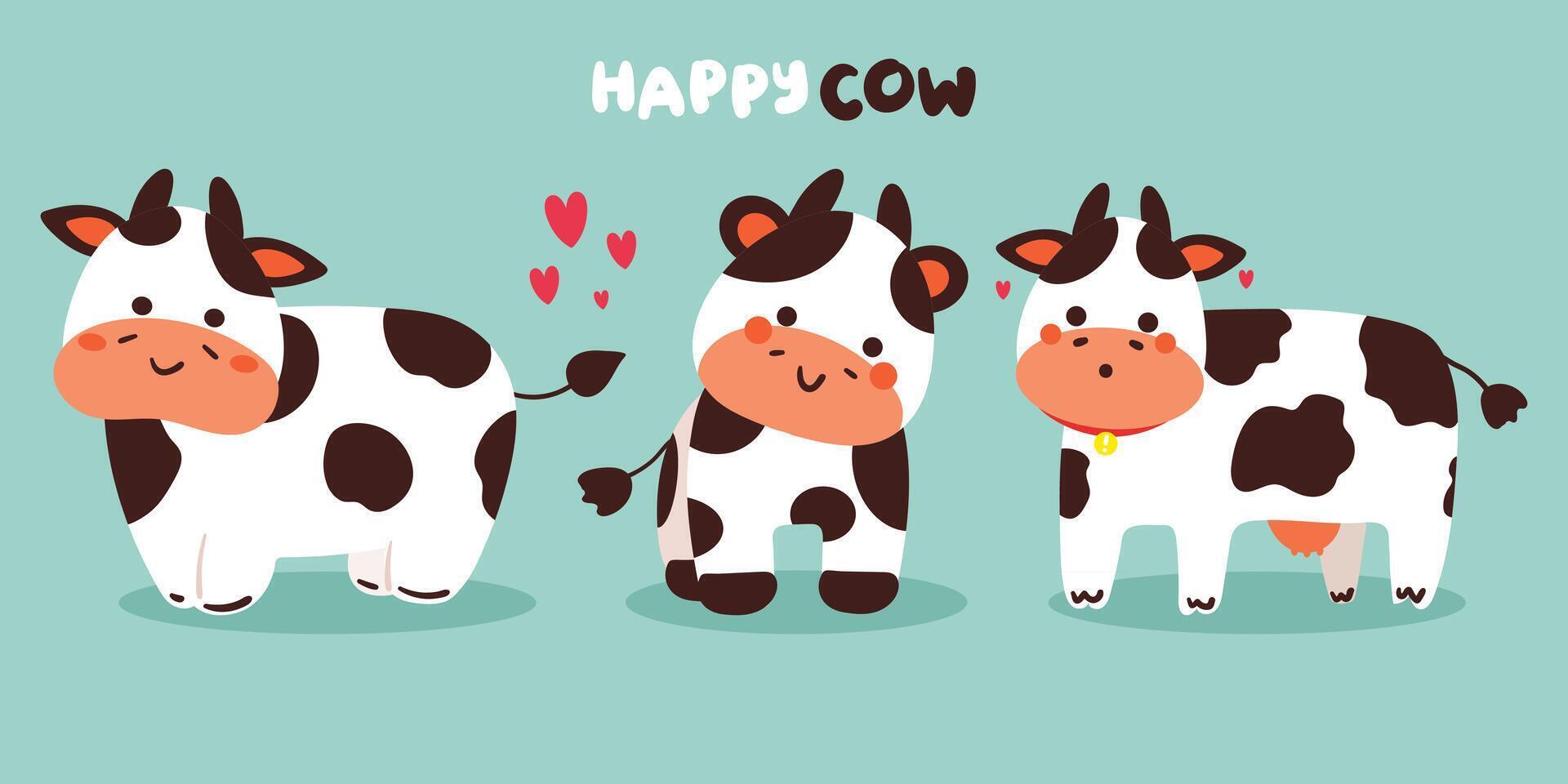 hand drawing cartoon cow sticker set. cute animal drawing, doodle set vector