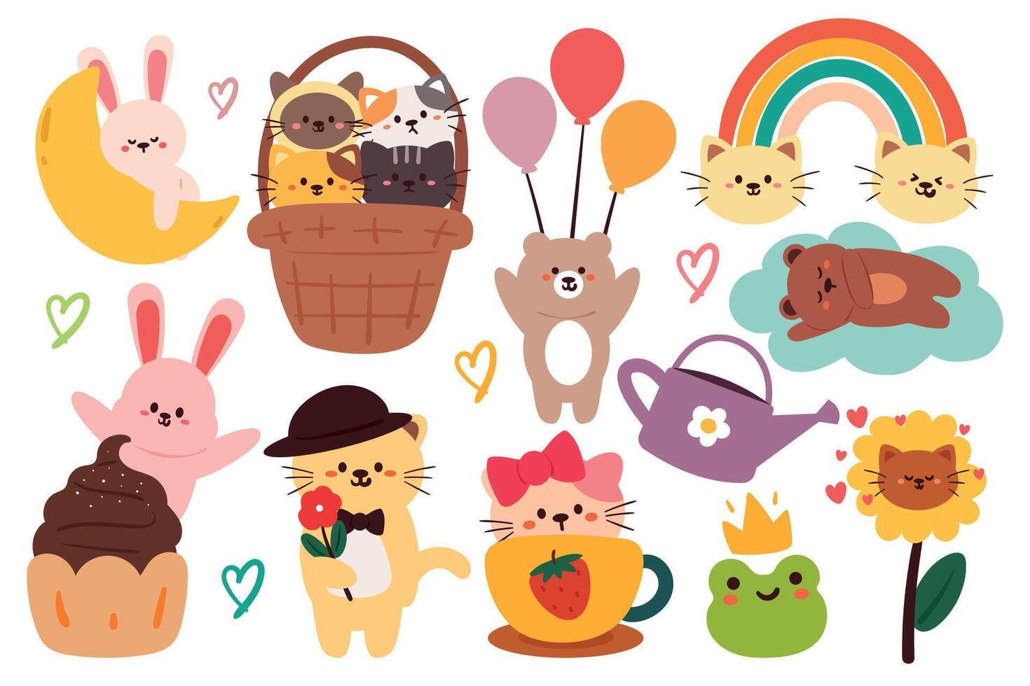 hand drawing cartoon animal sticker set. cute animal drawing, doodle set vector