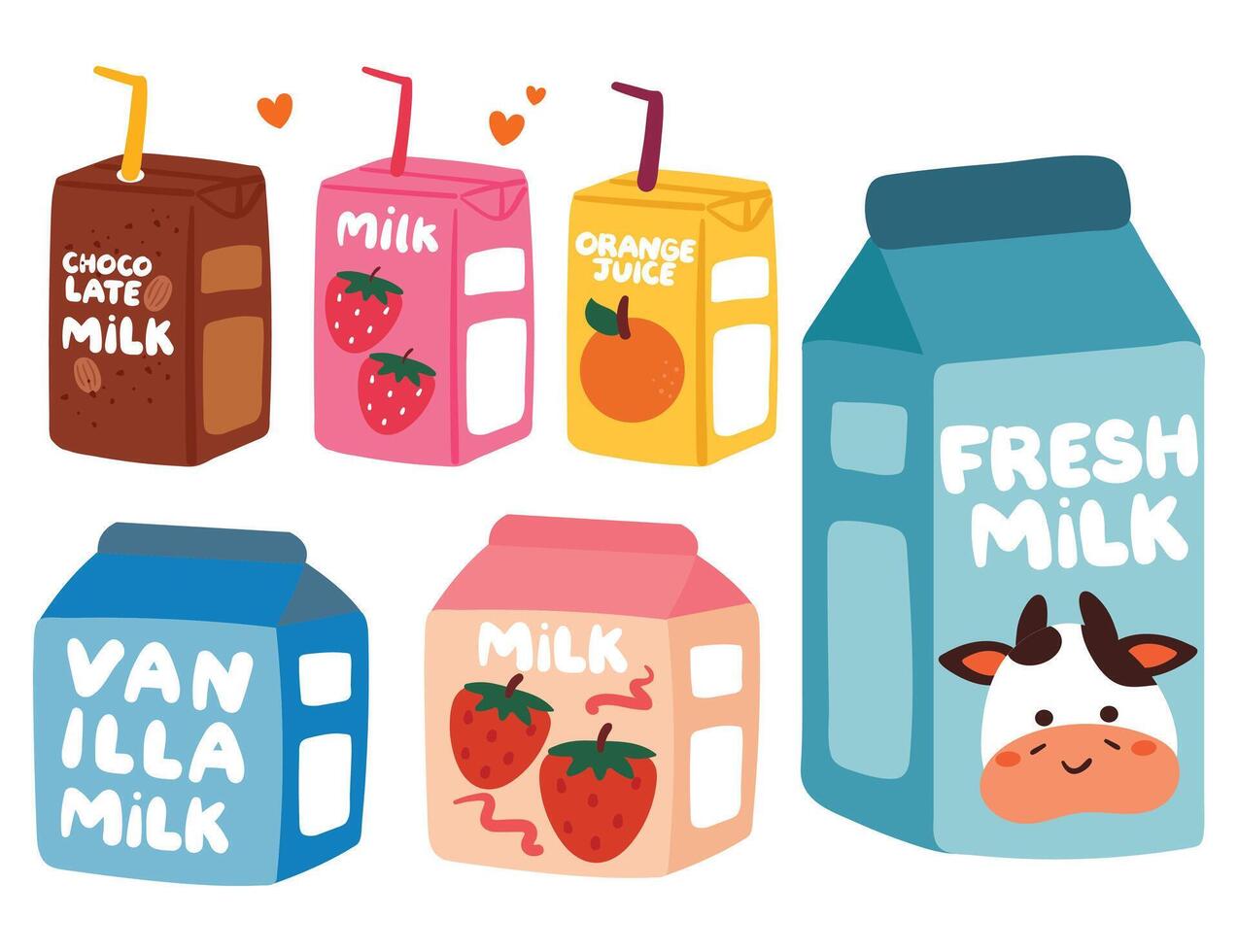 hand drawing cartoon cute beverage sticker set. cute drink drawing and sticker, doodle set vector