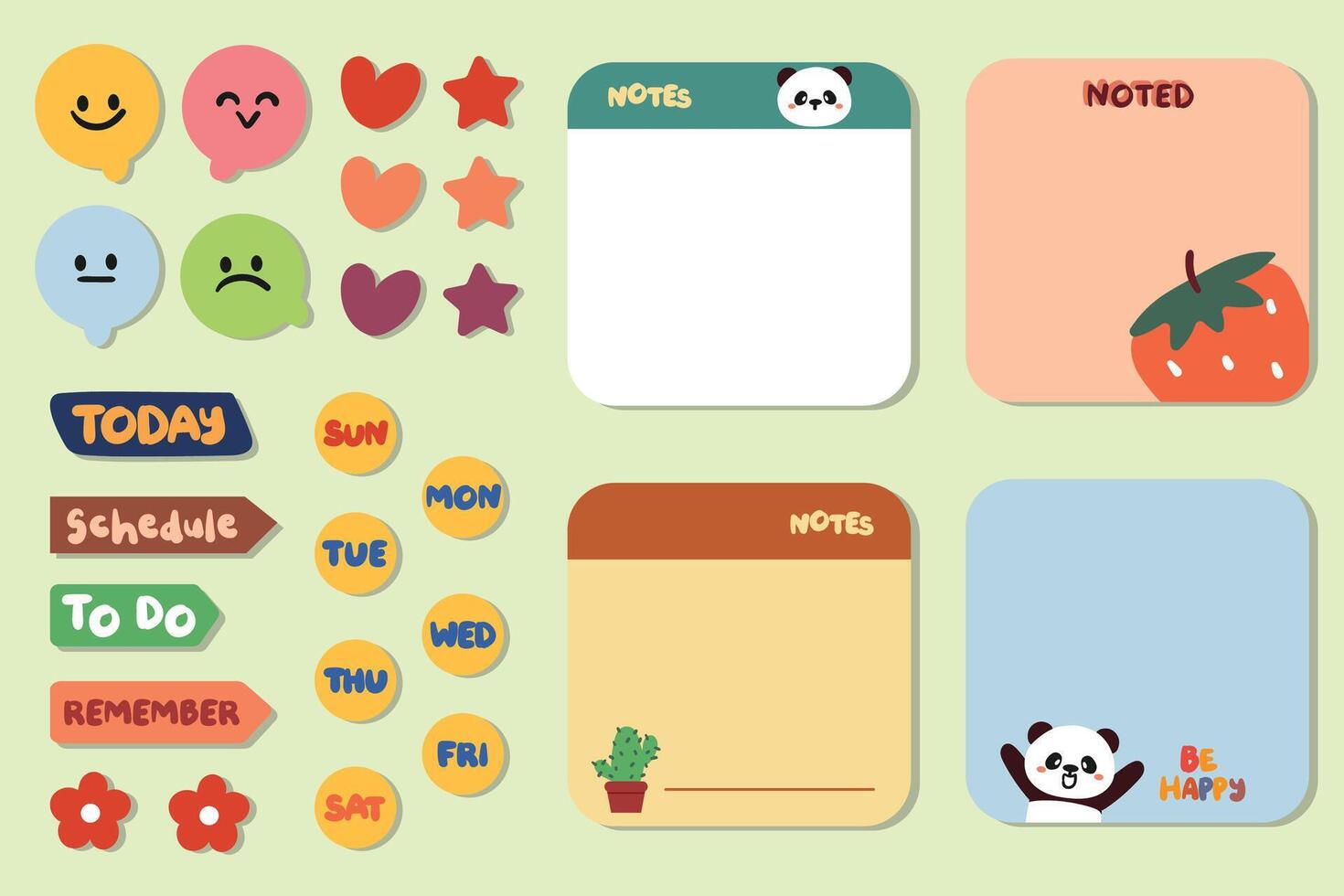 collection set of planner and journal sticker for diary, planner, journal and notes vector