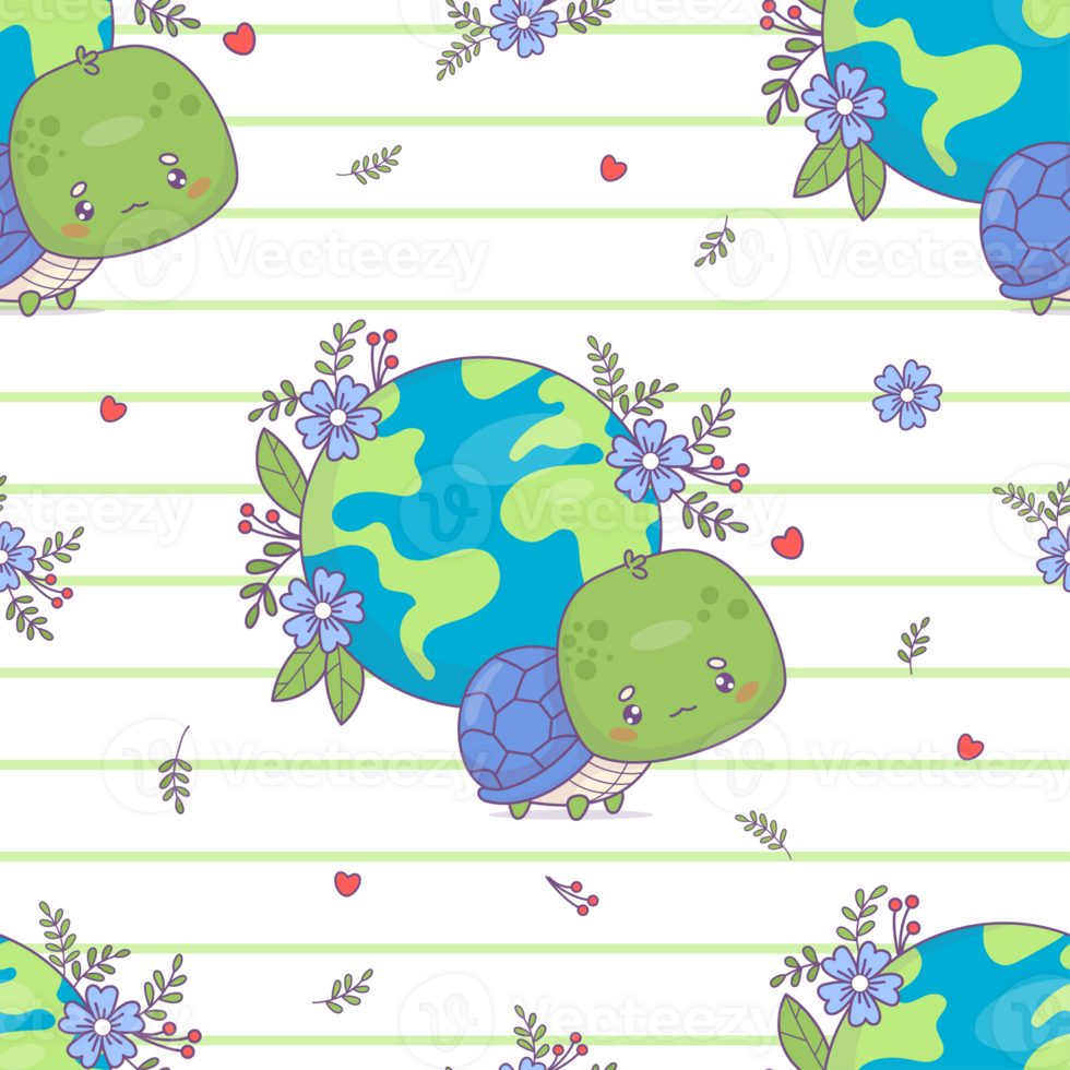 Seamless pattern turtle with planet Earth on green png