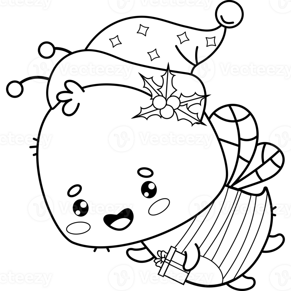 Outline Christmas bee with gift png
