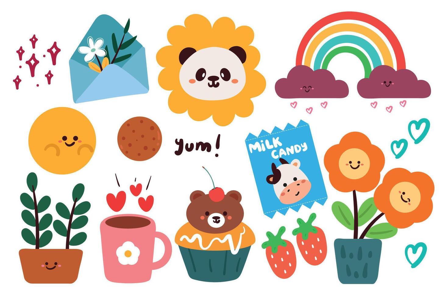 hand drawing cartoon kawaii sticker set. cute sticker, doodle set vector