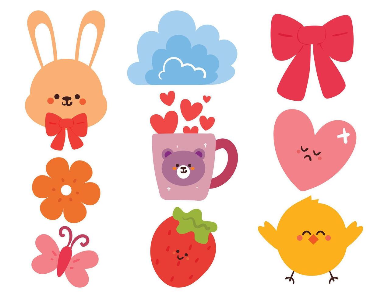 hand drawing cartoon kawaii sticker set. cute sticker, doodle set vector