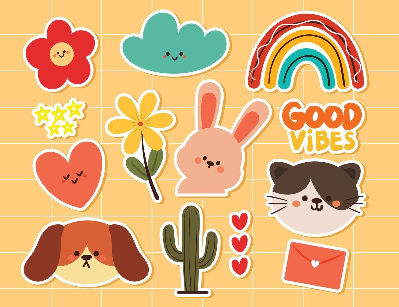 hand drawing cartoon kawaii sticker set. cute sticker, doodle set vector