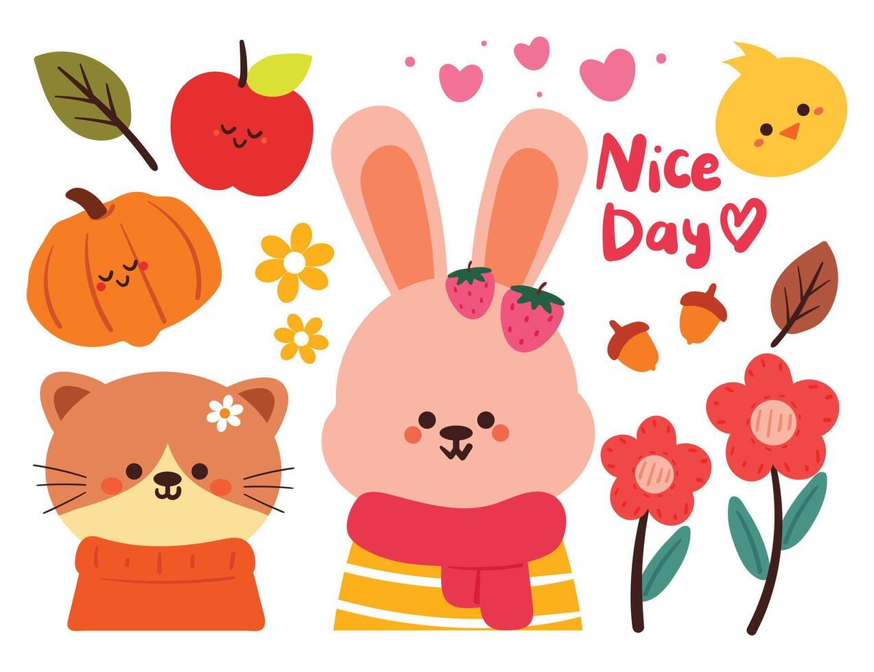hand drawing cartoon autumn sticker set. cute sticker for autumn fall season, doodle set vector