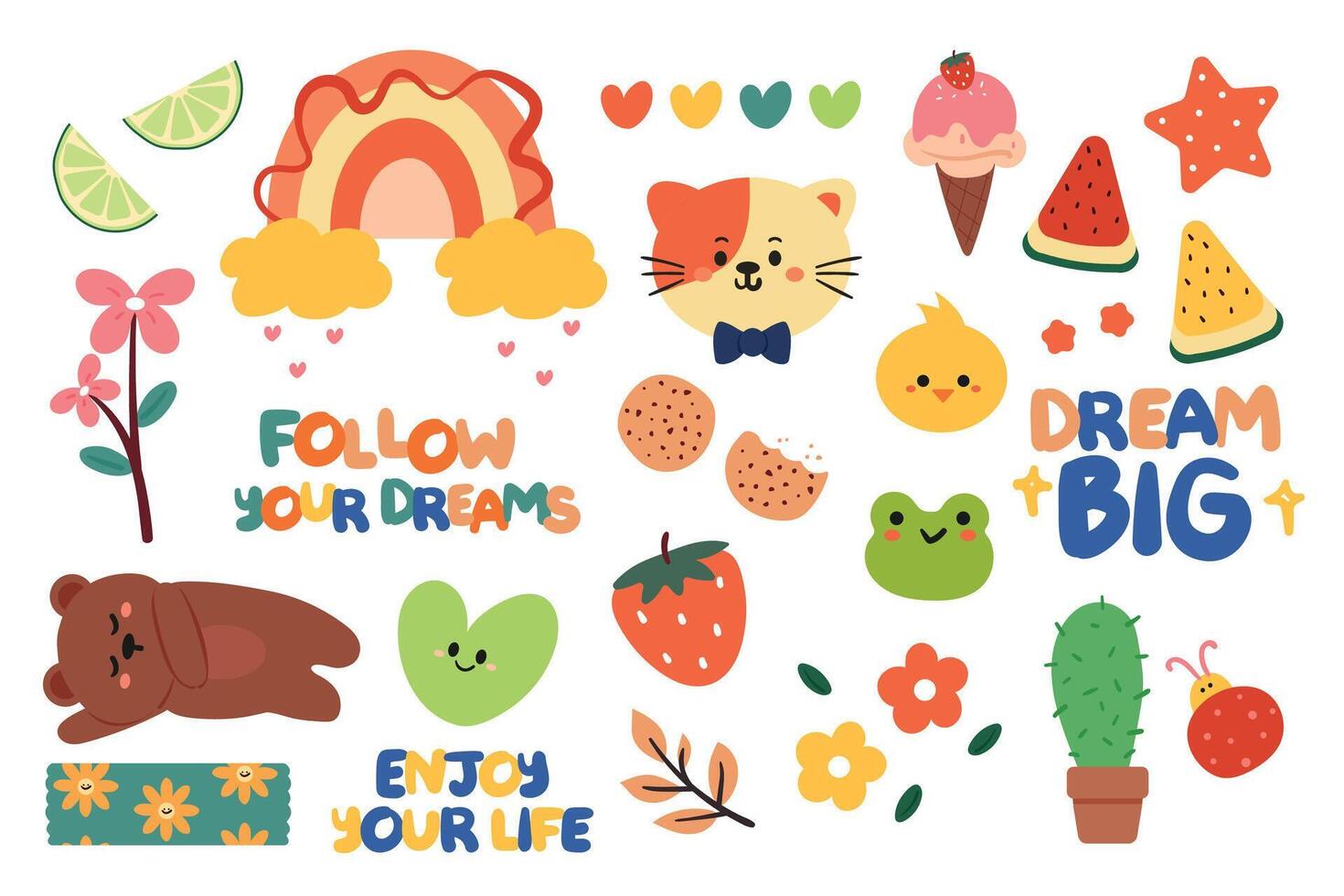 hand drawing cartoon kawaii sticker set. cute sticker, doodle set vector