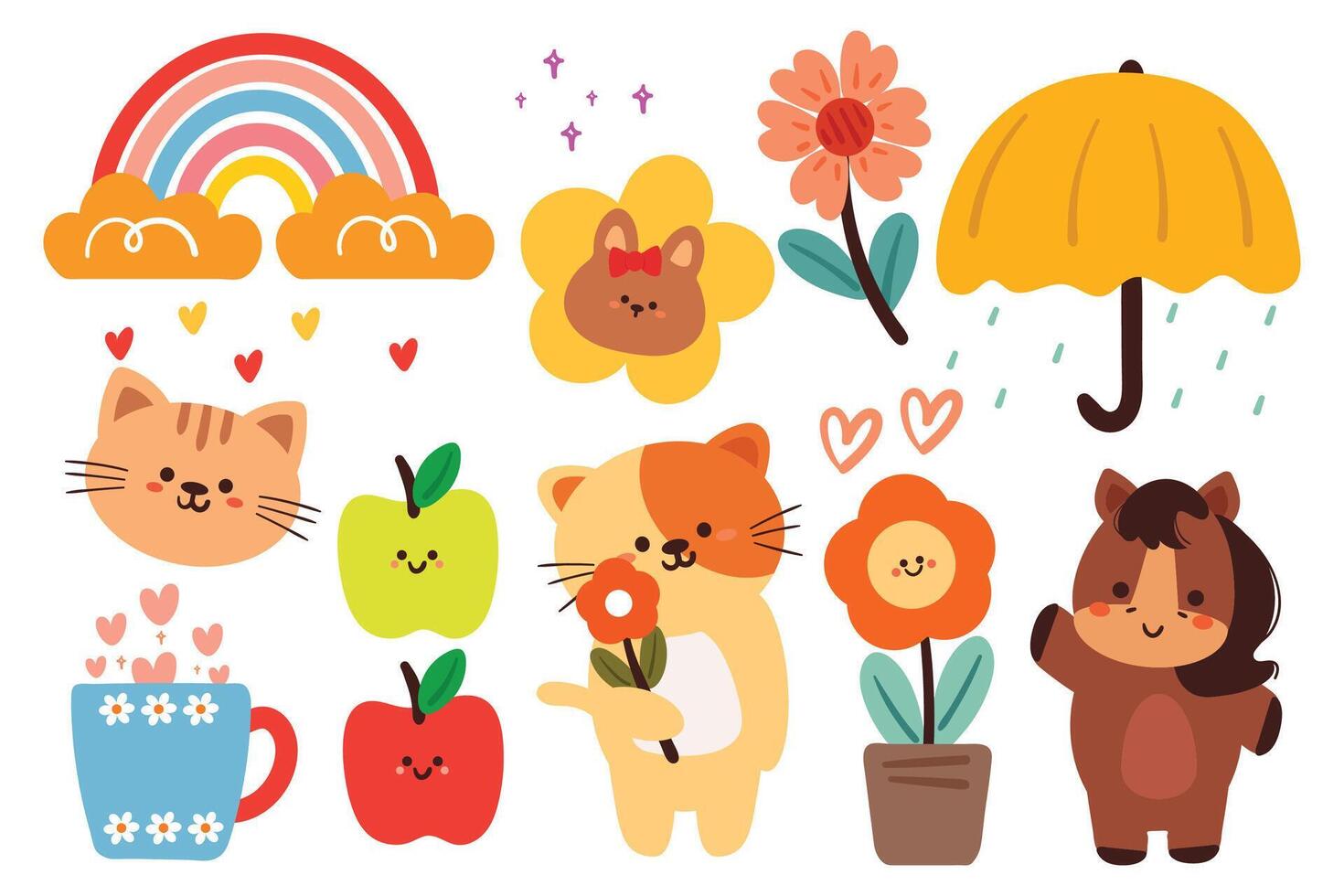 hand drawing cartoon kawaii sticker set. cute sticker, doodle set vector