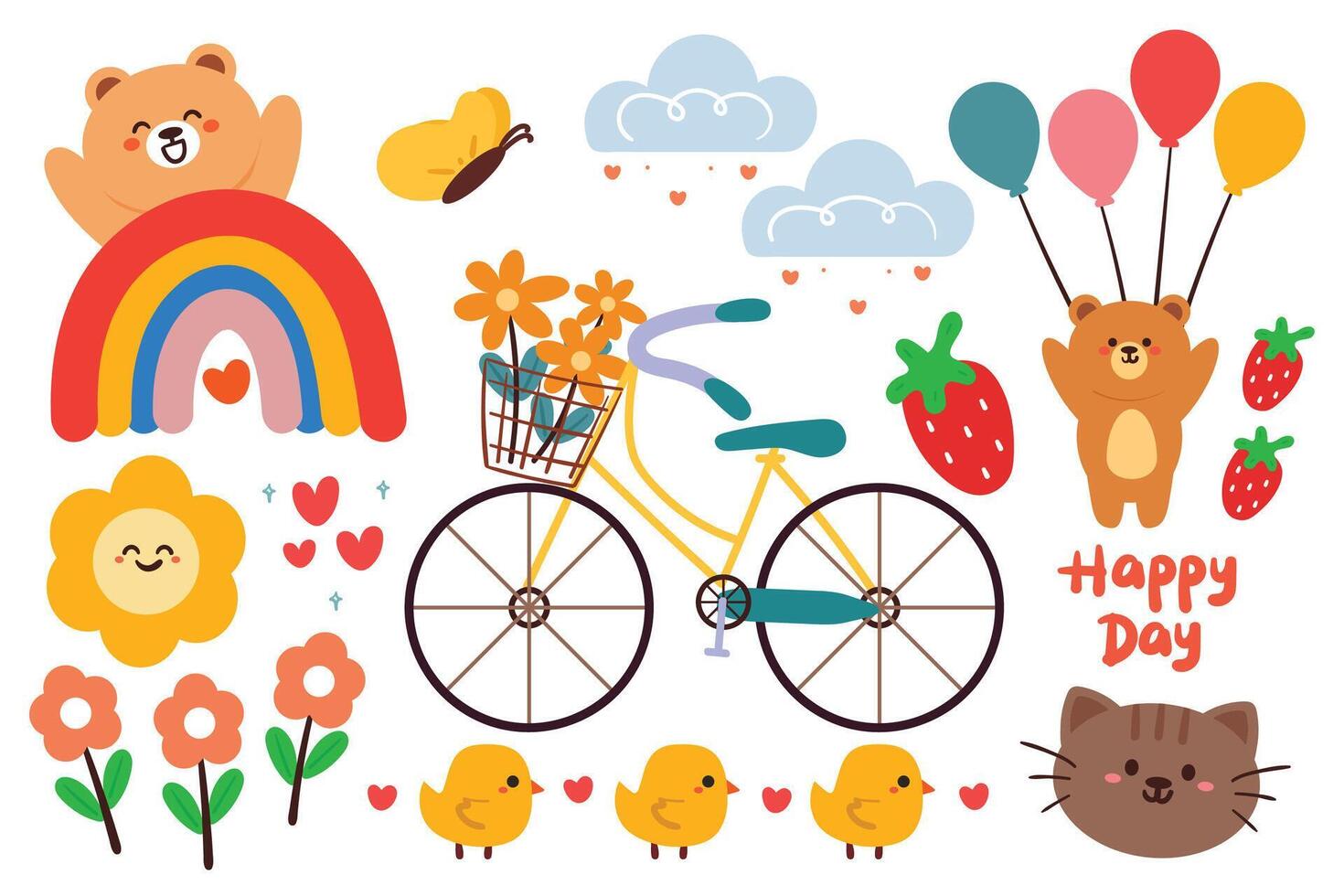 hand drawing cartoon kawaii sticker set. cute sticker, doodle set vector