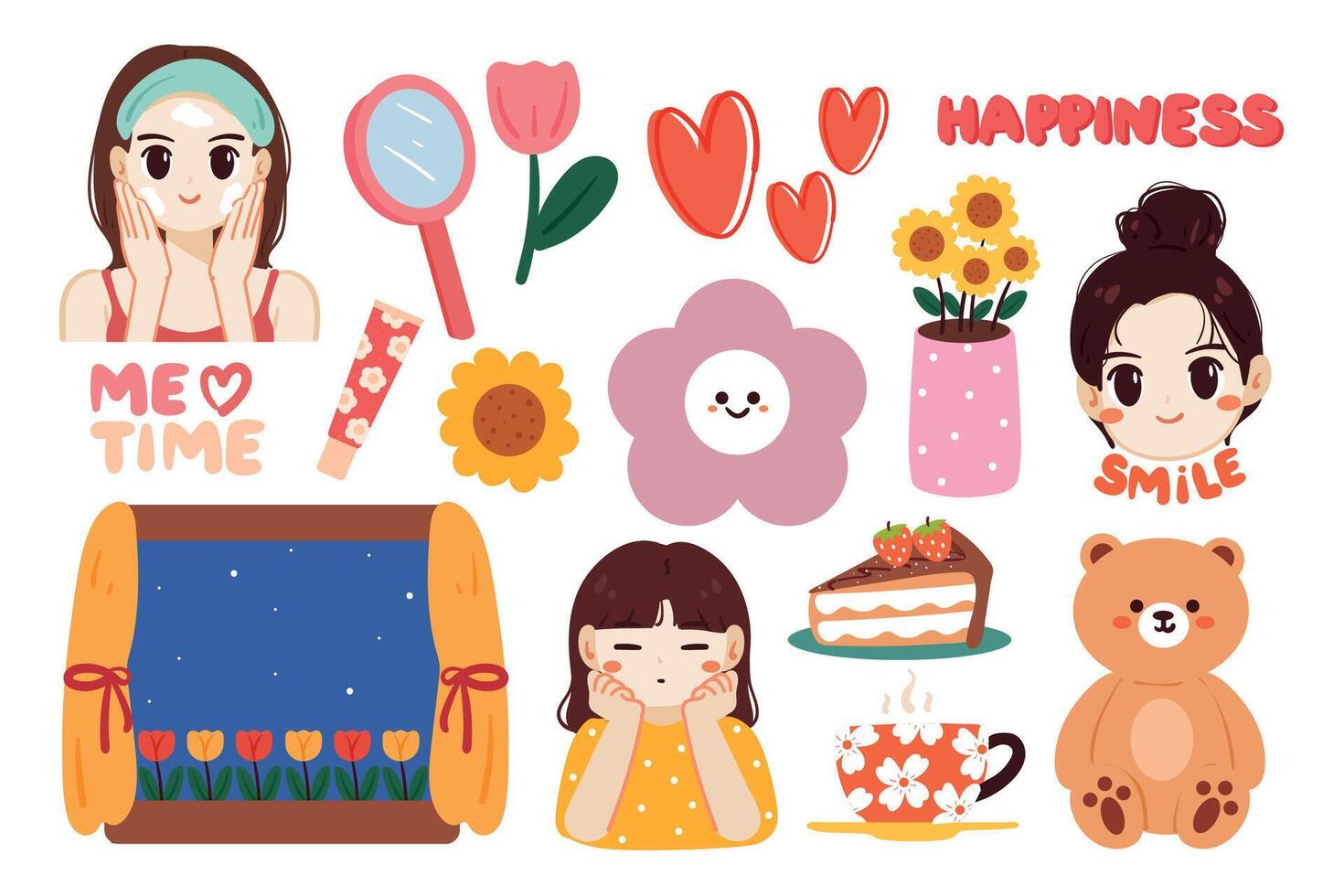 hand drawing cartoon kawaii sticker set. cute sticker, doodle set vector