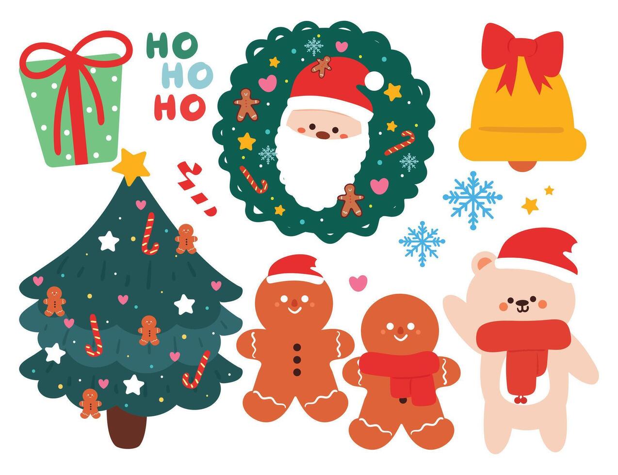 hand drawing cartoon christmas sticker set. cute christmas vibes sticker, doodle set vector