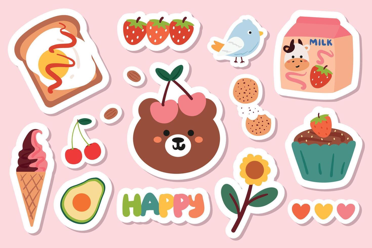 hand drawing cartoon kawaii sticker set. cute sticker, doodle set vector