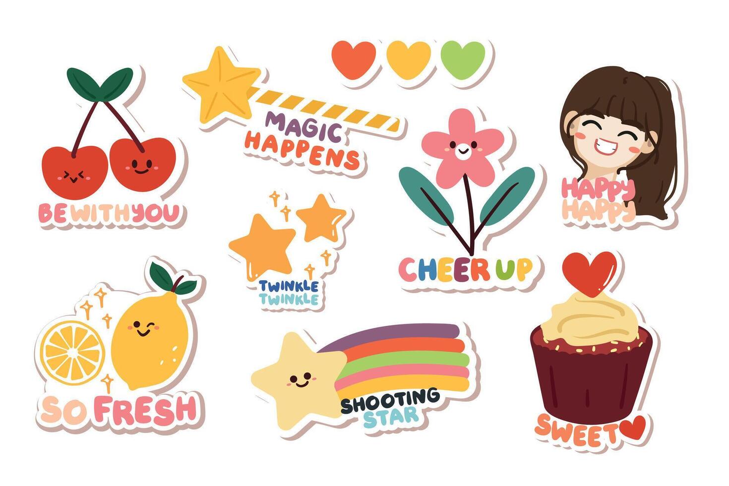 hand drawing cartoon kawaii sticker set. cute sticker, doodle set vector