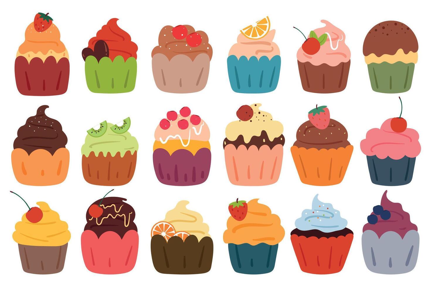hand drawing cartoon cute dessert sticker set. cute food drawing and sticker, doodle set vector