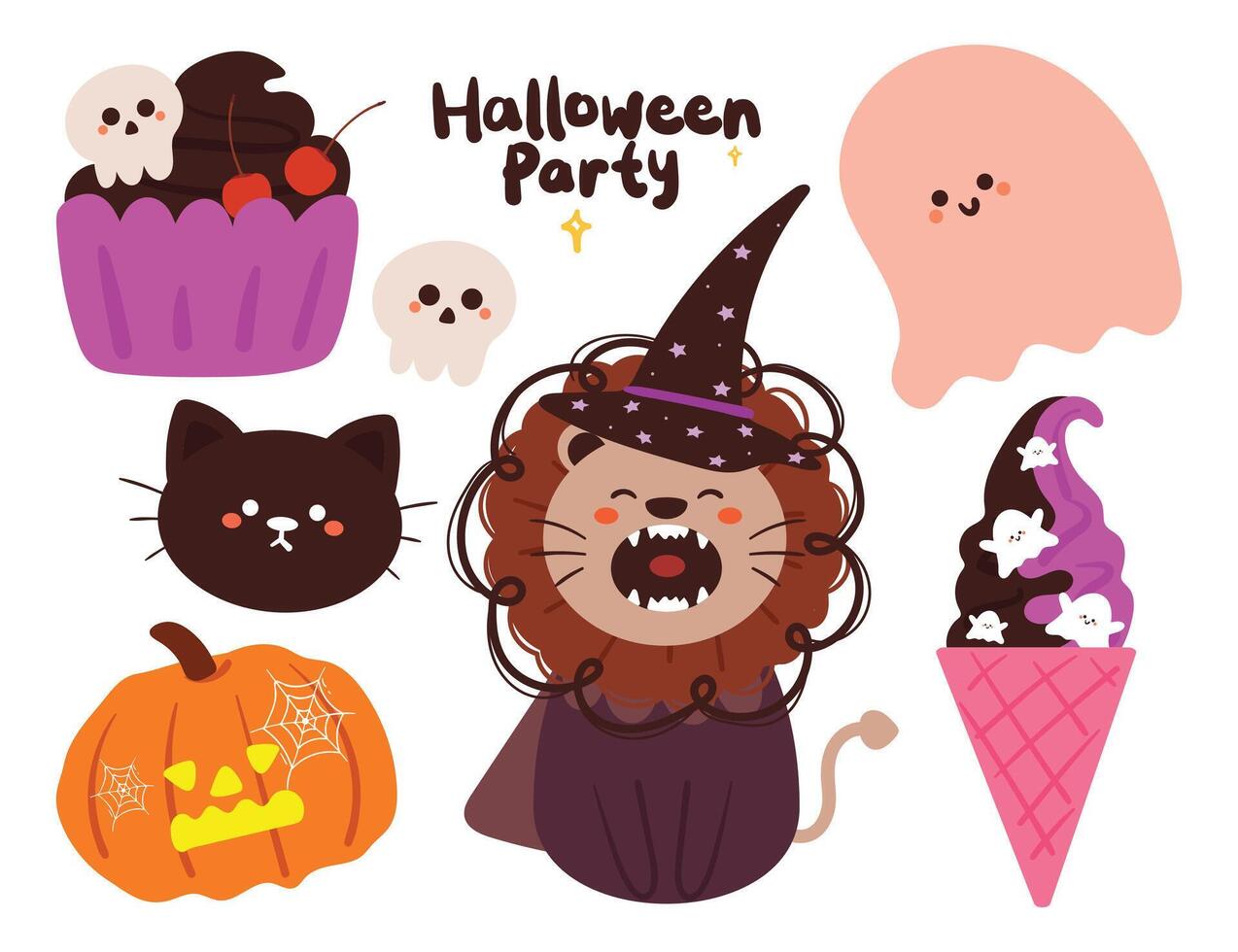 hand drawing cartoon halloween sticker set. cute sticker for halloween vibes, doodle set vector