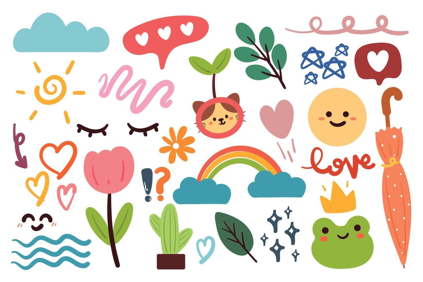hand drawing cartoon kawaii sticker set. cute sticker, doodle set vector
