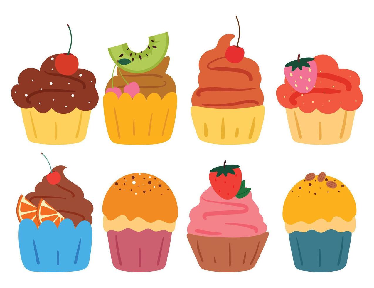 hand drawing cartoon cute dessert sticker set. cute food drawing and sticker, doodle set vector