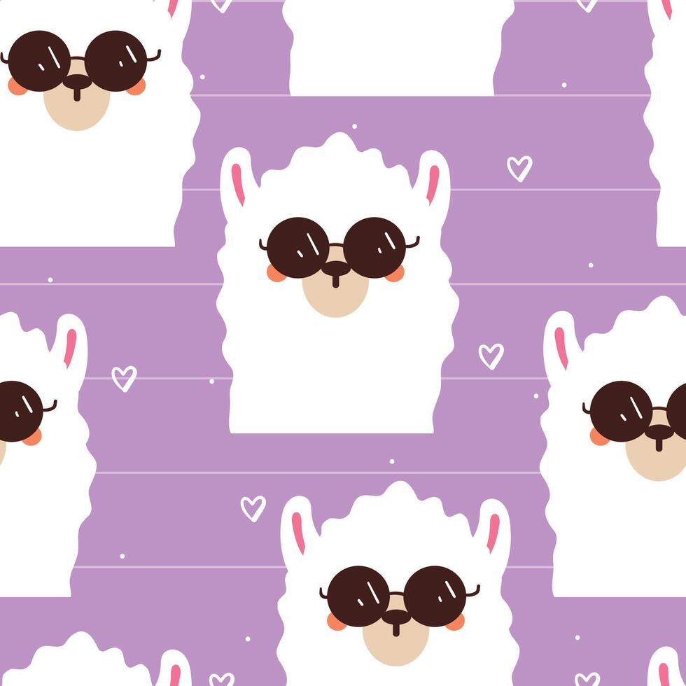 seamless pattern cartoon llama wearing glasses. cute animal wallpaper for fabric print, gift wrap paper vector
