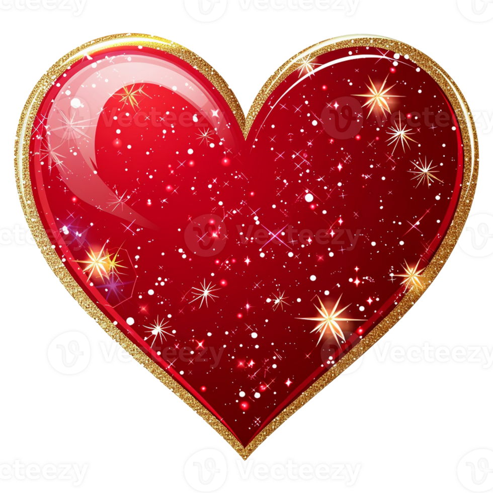 3d heart with golden frame png
